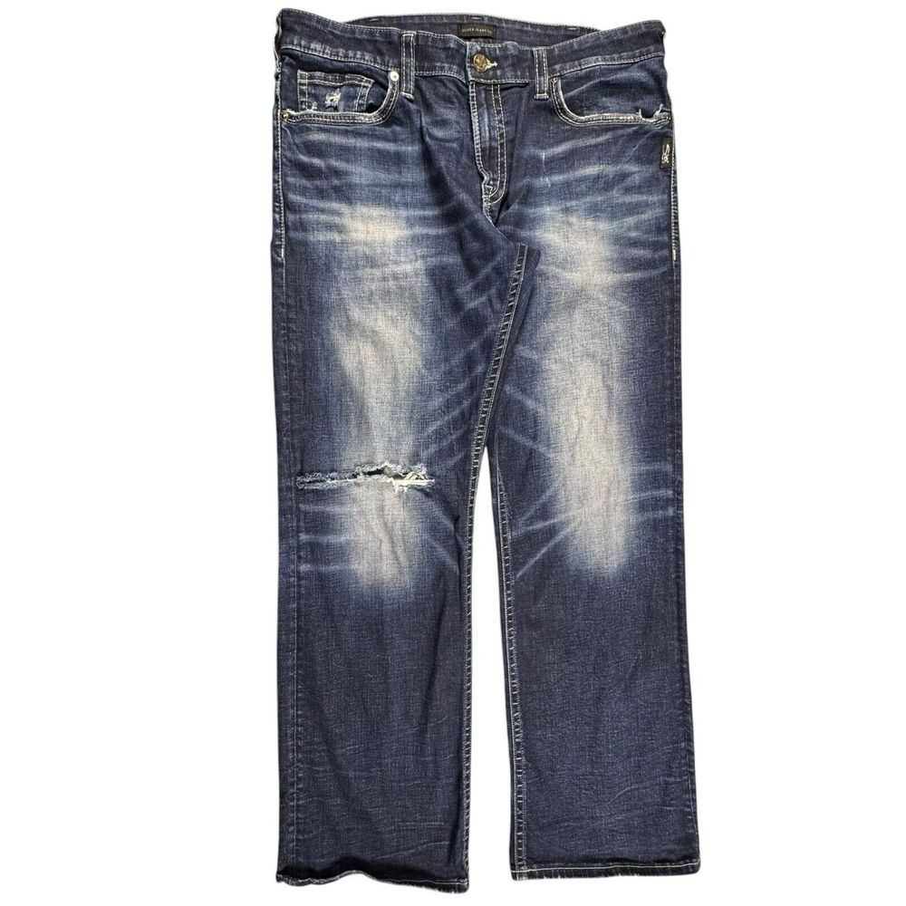 Silver Jeans Gordie Mens 36x32‎ Loose Fit Straight Leg Relaxed Denim Distressed